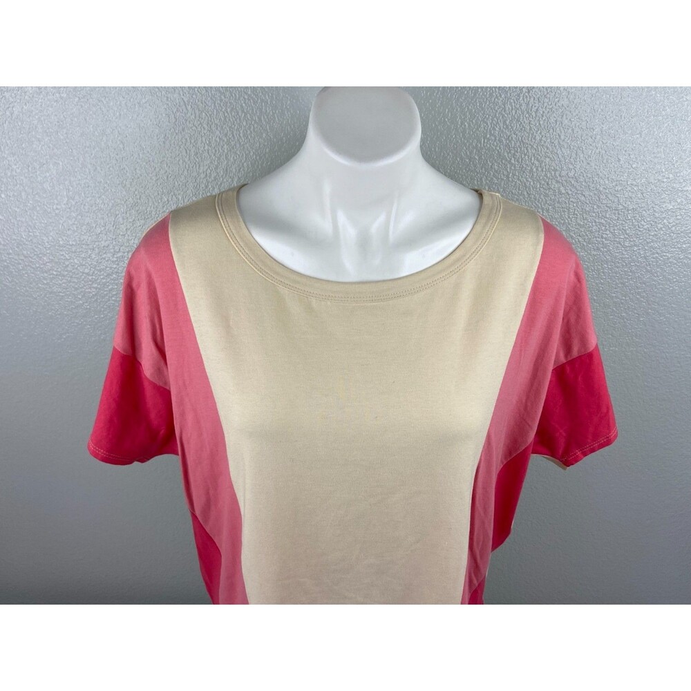 BiBi Women Medium Pink Tan Top Wide Stripe Long Sleeve Casual NWT - Picture 2 of 8